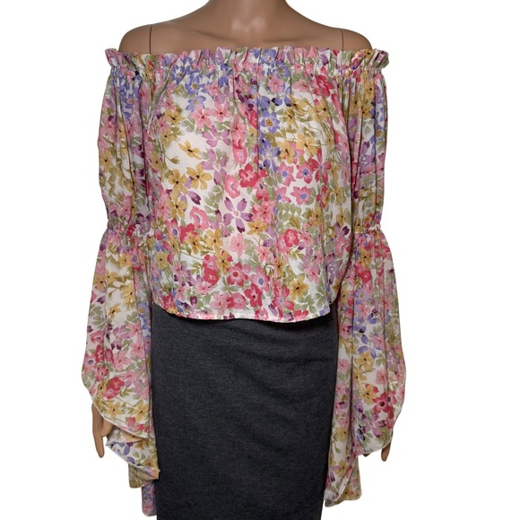 Live 4 Truth Tops - Live 4 Truth Womens Off Shoulder Floral Print Crop Top Bell Sleeve Boho